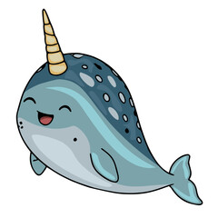 Cute cartoon narwhal vector illustration of a happy whale with a tusk © Khrystyna Turchyn