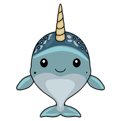 Cute narwhal vector illustration of a friendly arctic whale with a spiral horn in a kawaii cartoon style © Khrystyna Turchyn