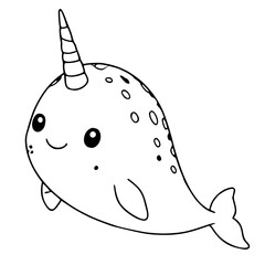 Cute cartoon narwhal vector illustration for kids coloring page © Khrystyna Turchyn