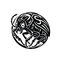 Fototapeta premium Black and white tribal tattoo style illustration of a round beetle bug insect in a circle