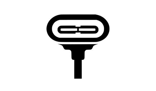 USB Type C vector icon flat black and white universal serial bus port silhouette pictogram for hardware interface design