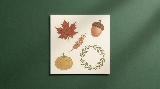 Thanksgiving fall autumn stickers with leaves acorn pumpkin