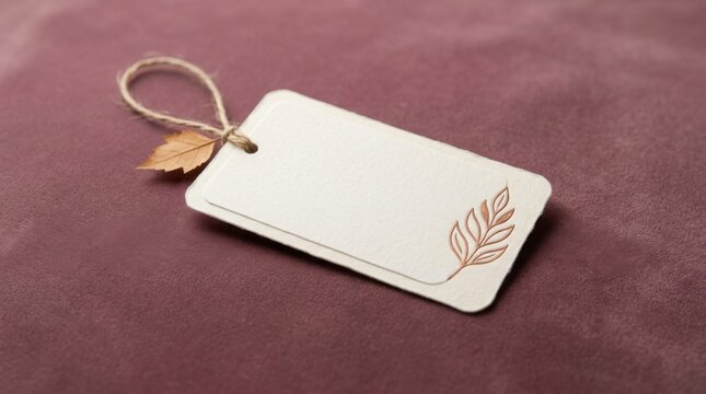 Thanksgiving Elegant blank gift tag with twine and leaf on mauve background