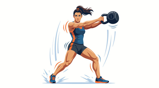Illustration of a fit woman performing kettlebell twists exercise for core strength and full body workout
