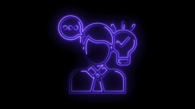 Glowing neon icon animation of business teamwork with idea creation and communication solutions
