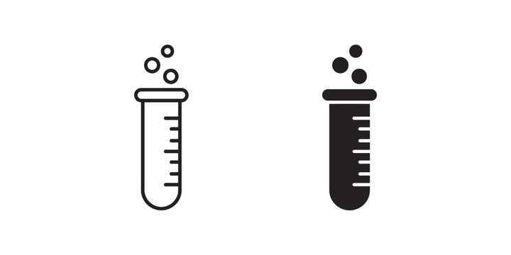 Test tube icon set with bubbling liquid for chemistry and medical laboratory analysis.
