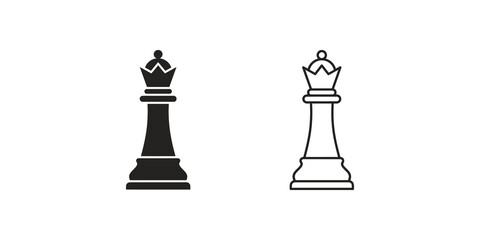 Chess queen piece icon for strategic board games and leadership concepts. © Visionix
