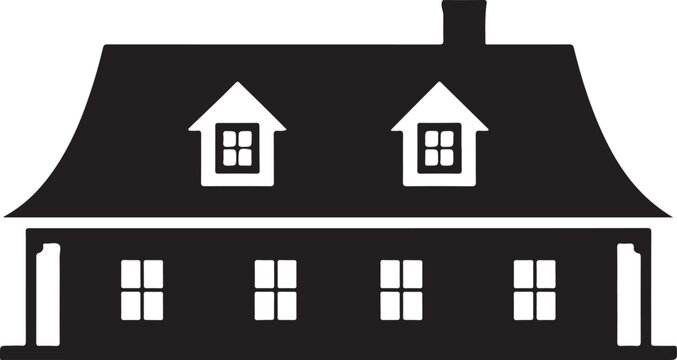 Black house silhouette with dormer windows on a white background