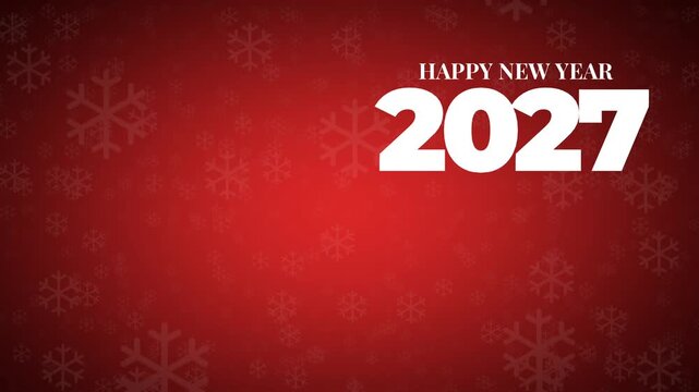 Happy New Year 2027 Text Animation on Red Snowflake Background