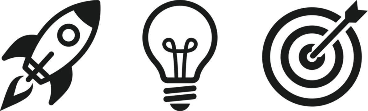 Rocket, light bulb, and target icons