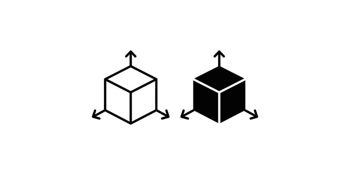 Three dimensional modeling coordinate system icon depicting a 3D cube with axis arrows in outline and solid styles.