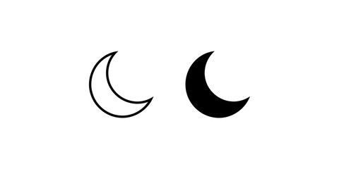 Simple crescent moon outline and solid silhouette icons for night sky and celestial themed designs. © Visionix
