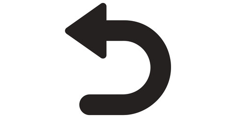 Black u turn arrow icon for navigation web interface and user control. © Visionix