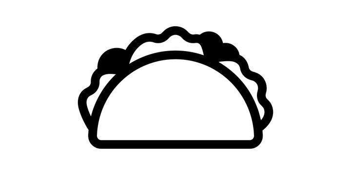 Black outline taco icon for mexican food restaurant menu design.