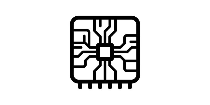 Computer chip icon representing electronics and technology innovation.
