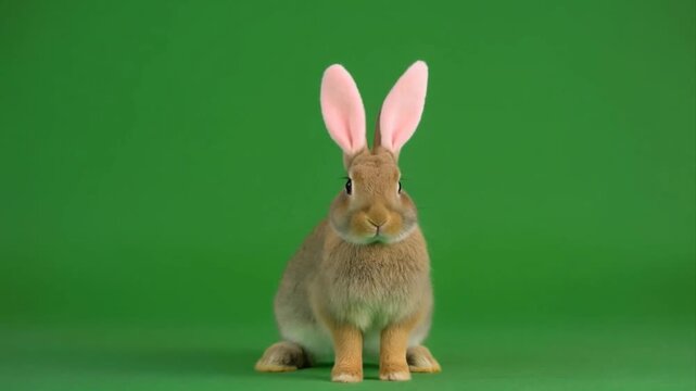 cheerful Easter bunny dancing isolated on green screen chroma key