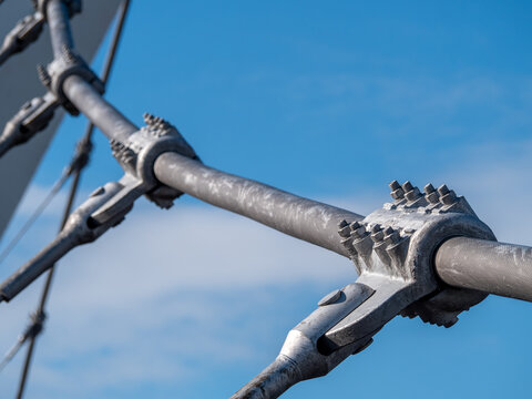 Closeup of the support structures of the Peace Bridge in Derry Londonderry in the North of Ireland