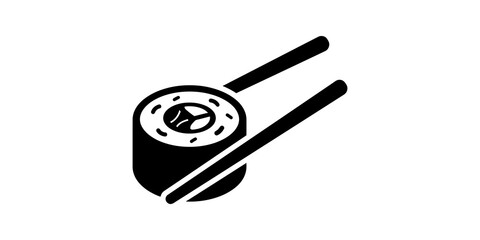 Black sushi roll with chopsticks icon isolated on transparent background. © MuhammadAshraf