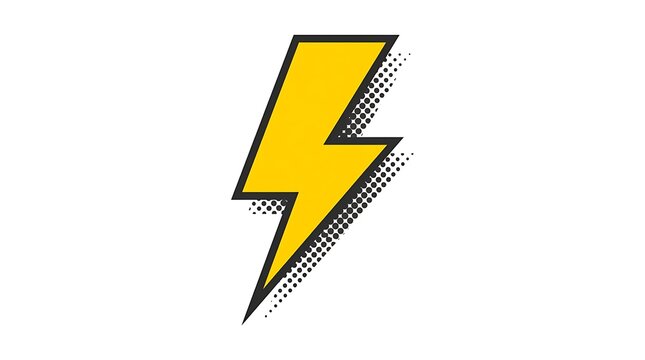 Yellow lightning bolt icon with halftone shadow effect energy sign electric bolt weather icon