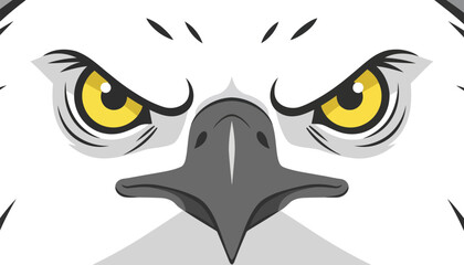 Fototapeta premium Fierce bald eagle face close-up displays intense yellow eyes and sharp dark hooked beak features.