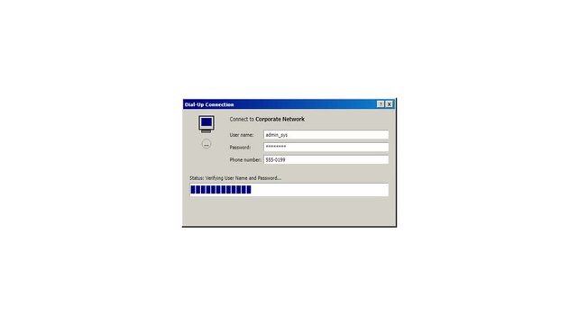 Vintage Dial-Up Connection Window Animation Showing Corporate Network Login Interface