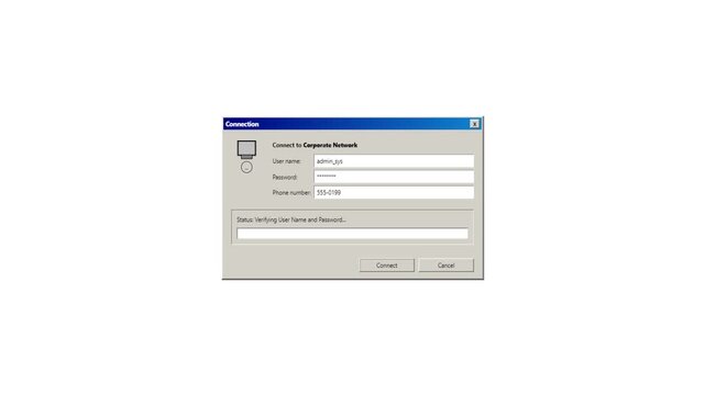Retro Dial-up Connection Login Screen Animation for Corporate Network Access