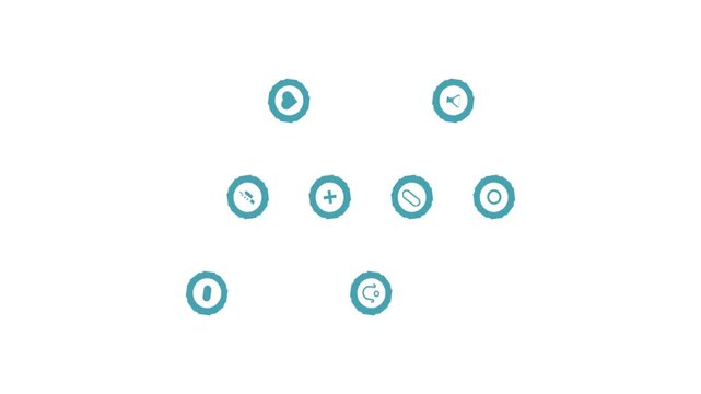 Minimalist Teal Medical and Science Icon Set Animation on White Background for Healthcare and Laboratory Concepts