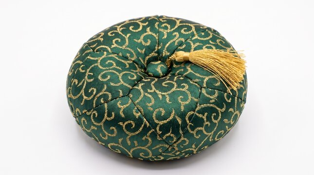 緑色と金色の金襴生地で作られた仏壇用りん布団