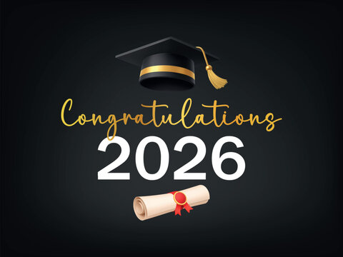 Congratulations 2026 graduation poster with diploma scroll and mortarboard cap