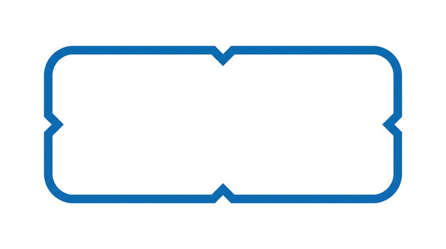 Minimalist rectangular frame with a thin blue outline and notched rounded corners as a symmetrical geometric design element