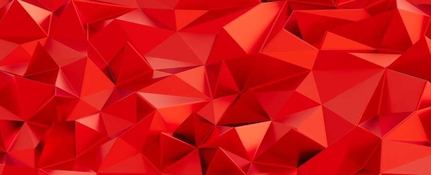 Modern abstract background featuring a vibrant red low poly geometric pattern with faceted shapes.