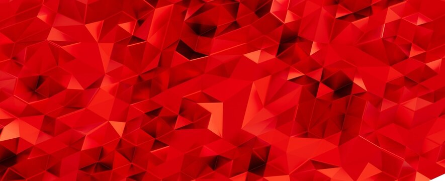 Vibrant red abstract background with geometric low poly triangles and faceted shapes, creating a mod