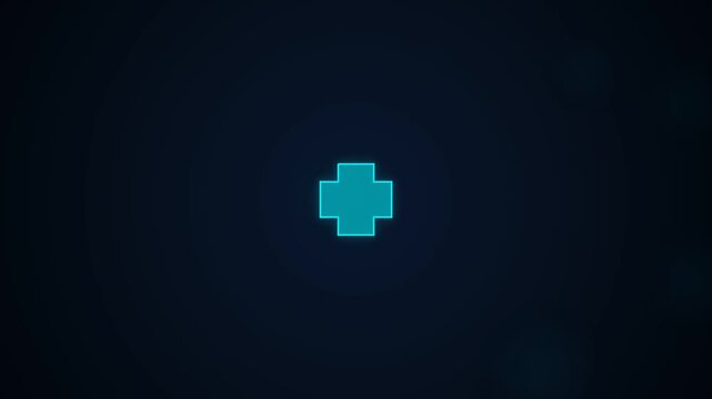 Blue Medical Cross Symbol Pulsing Neon Animation