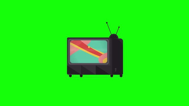 Retro Television Set with Antennas Isolated on Chroma Key Background
