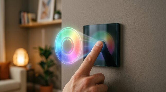 Smart home touch light switch with holographic color wheel projection