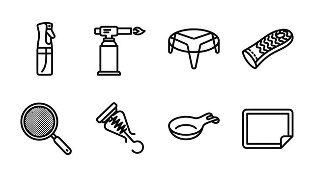 Culinary Tools Collection: A set of vector icons representing various kitchen tools and equipment for cooking and food preparation.