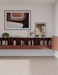 Obraz premium 3D rendering, 3d illustration, Large Luxury modern living room interior, brutalist architecture realistic lighting, Graphic Overlay wide angle, contemporary furniture, clean lines, minimalist decor,