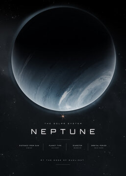 Planet Neptune Against a Dark Background, Solar System Poster