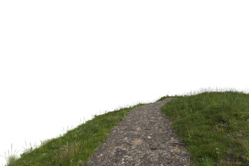 Obraz premium cobblestone and dirt path curving along a lush green grassy hill slope