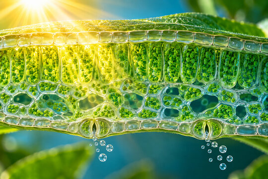 Photosynthesis in Leaf Cross Section With Chloroplasts and Oxygen