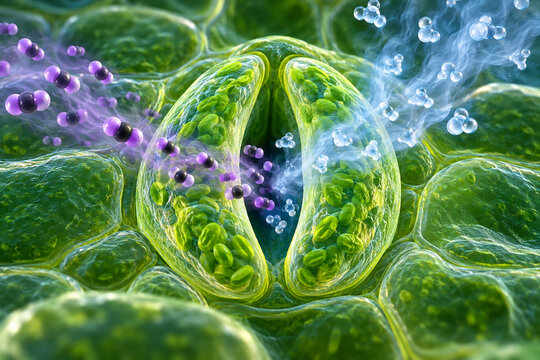 Leaf Stomata Gas Exchange With Guard Cells and Water Vapor