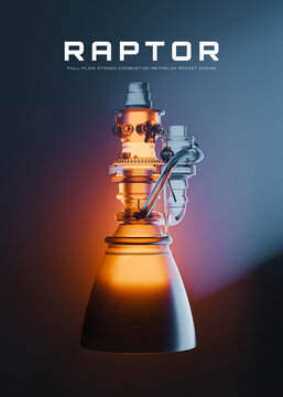 Raptor Rocket Engine with Dramatic Orange Lighting, Aerospace Technology Poster