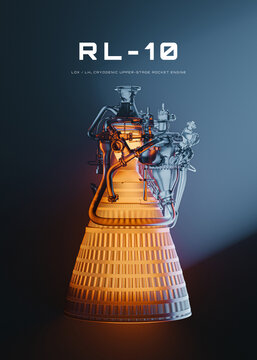 RL-10 Rocket Engine with Warm Orange Lighting, Aerospace Technology Poster