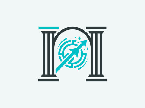 Success Arrow Through Maze Archway Between Pillars Strategy and Goal Achievement