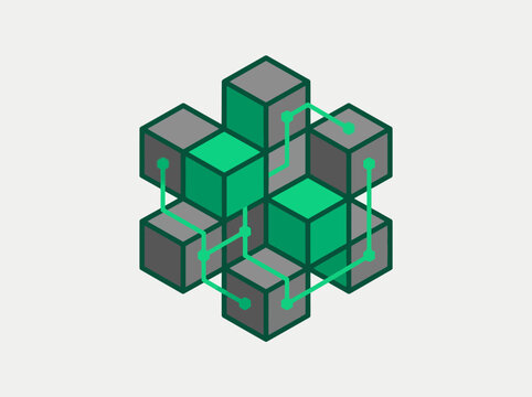 Abstract Networked Cubes In Green And Gray Palette
