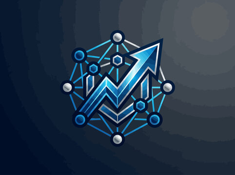 Digital growth chart icon with network connections business analytics data visualization modern abstract concept