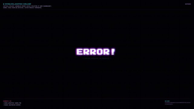 Retro Glitch Style System Error Message Screen