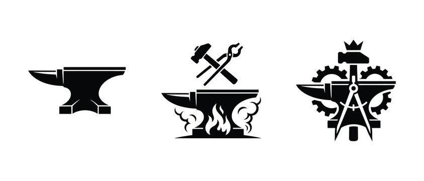 anvil tools featuring hammer wrench and drafting compass with gears symbolizing craftsmanship and engineering design isolated on transparent background