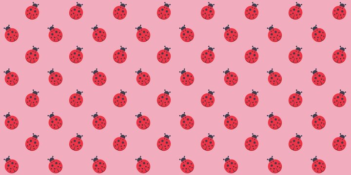  Cute seamless pattern of ladybugs on a pink background.