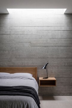 Clerestory Light Washing Down Board Formed Concrete Bedroom Wall